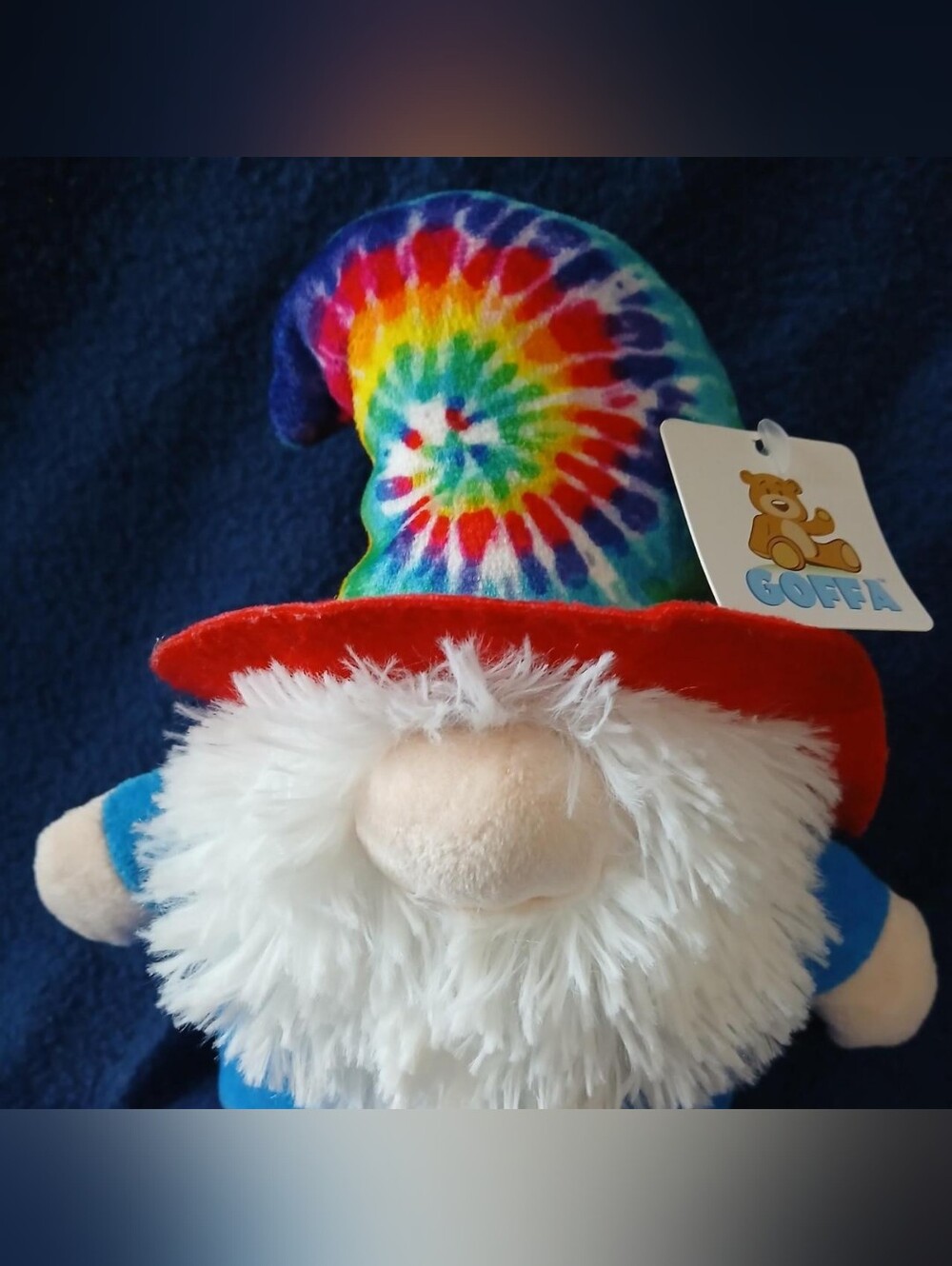 NWT Goffa Tie-Dye Rainbow Gnome Stuffed Animal 7" White Bearded Plush